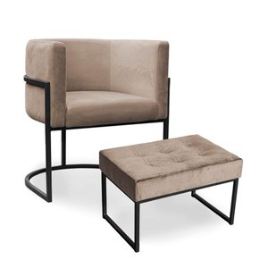 Kit Poltrona e Puff Luana Base Preto Veludo Cappuccino - Montanaris Decor Md Montanaris Decor Kit Lu