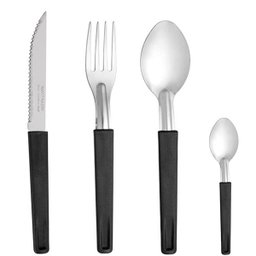 Jogo de Talheres 24 Peças Facas Garfos e Colheres Faqueiro Aço Inox Cabos Pretos Martinazzo - 1