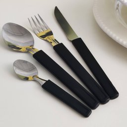 Jogo de Talheres 24 Peças Facas Garfos e Colheres Faqueiro Aço Inox Cabos Pretos Martinazzo - 8