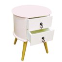 Ver imagem 1 de Mesa de Cabeceira 2 Gavetas Retrô Madeira Maçica Pés Palitos:rosa