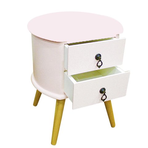 Mesa de Cabeceira 2 Gavetas Retrô Madeira Maçica Pés Palitos:rosa