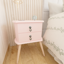 Mesa de Cabeceira 2 Gavetas Retrô Madeira Maçica Pés Palitos:rosa - 3