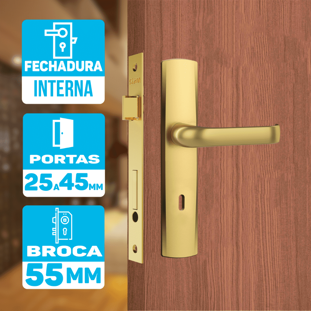 Fechadura Porta Interna Broca 55mm Stam Espelho Dourada Classic 3700 Espelho - Int. Gold - 5
