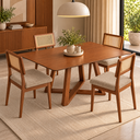 Ver imagem 2 de Kit Mesa Sala de Jantar Retangular 160cm Base X 4 Cadeiras Estofadas Encosto Tela MDF Pinhão/Taupe