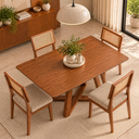 Ver imagem 1 de Kit Mesa Sala de Jantar Retangular 160cm Base X 4 Cadeiras Estofadas Encosto Tela MDF Pinhão/Taupe