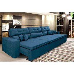 Sofá Cairo 3,52M Retrátil e Reclinável Molas No Assento e 6 Almofadas Tecido Suede Azul - 1