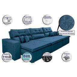 Sofá Cairo 3,52M Retrátil e Reclinável Molas No Assento e 6 Almofadas Tecido Suede Azul - 3