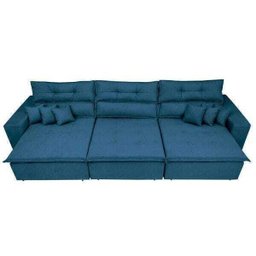 Sofá Cairo 3,52M Retrátil e Reclinável Molas No Assento e 6 Almofadas Tecido Suede Azul - 5