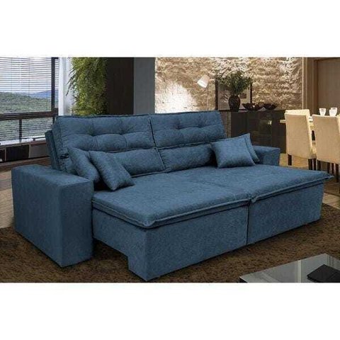 Sofá Cairo 2.32M Retrátil e Reclinável Molas No Assento e 4 Almofadas Tecido Suede Azul