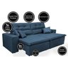 Sofá Cairo 2.52M Retrátil e Reclinável Molas No Assento e 4 Almofadas Tecido Suede Azul - 3