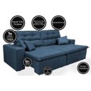 Ver imagem 3 de Sofá Cairo 2.52M Retrátil e Reclinável Molas No Assento e 4 Almofadas Tecido Suede Azul