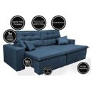 Ver imagem 3 de Sofá Cairo 3,12M Retrátil e Reclinável Molas No Assento e 4 Almofadas Tecido Suede Azul