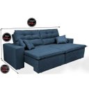 Ver imagem 2 de Sofá Cairo 3,12M Retrátil e Reclinável Molas No Assento e 4 Almofadas Tecido Suede Azul