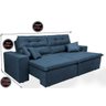 Sofá Cairo 3,12M Retrátil e Reclinável Molas No Assento e 4 Almofadas Tecido Suede Azul - 2