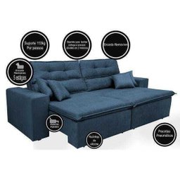 Sofá Cairo 2.92M Retrátil e Reclinável Molas No Assento e 4 Almofadas Tecido Suede Azul - 3 Sofá Cairo 2.92M Retrátil e Reclinável Molas No Assento e 4 Almofadas Tecido Suede Azul - 3