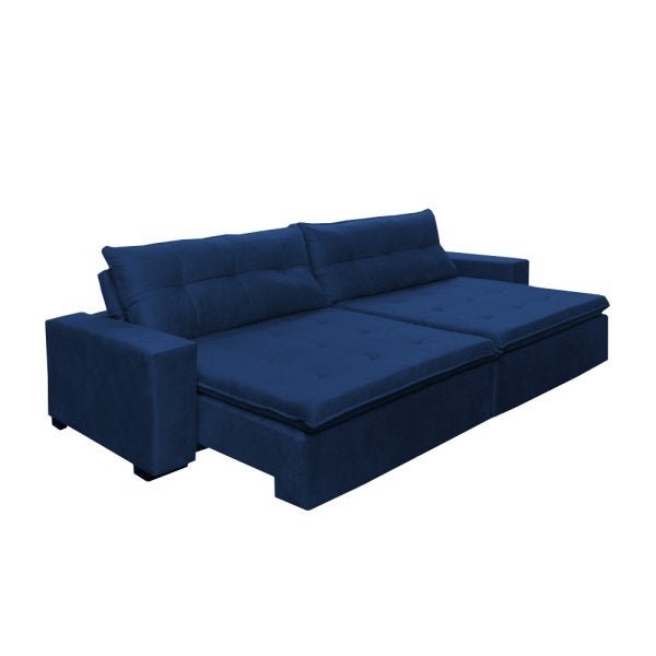 Sofá Retrátil e Reclinável Oklahoma 2,02M Molas e Pillow No Assento Tecido Suede Azul - 5