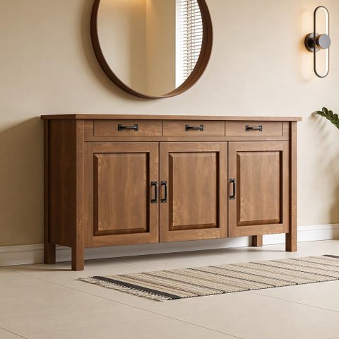 Balcão Buffet para Sala de Jantar Rústico 145cm com Cerâmica Maram W02 Imbuia - Lyam Decor