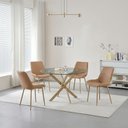 Ver imagem 1 de Conjunto Mesa de Jantar Lara 120cm Vidro Redondo Aço Carbono Bronze Chic 4 Cadeiras em Pu - Caramelo