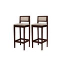 Ver imagem 2 de Kit 2 Banquetas Assento Encosto Estofado em Linho Hellen:imbuia com Palha