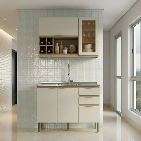 Cozinha Compacta Modulada 2 Peças com Aéreo e Balcão sem Tampo Nanda