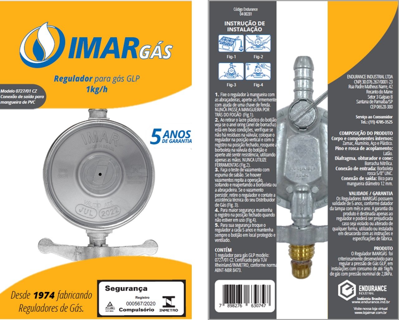 Kit Registro Regulador Gás 1kg Mangueira 1,2m + Abraçadeira - 5