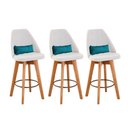 Ver imagem 1 de Kit 3 Banquetas Linho Bege E Almofada Azul Turquesa