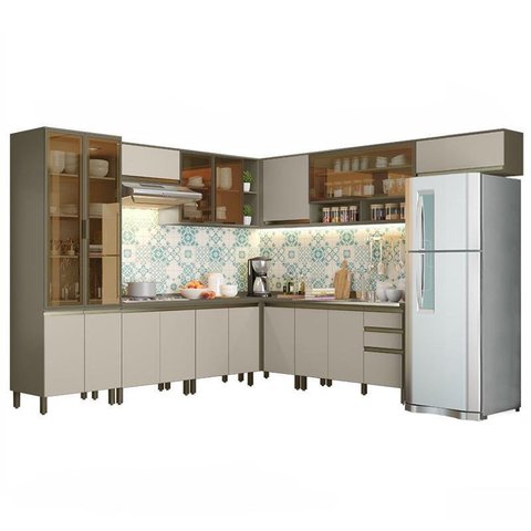 Cozinha Completa de Canto 10 Peças Connect Duna/cristal com Cristaleira - Móveis Henn
