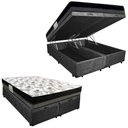 Ver imagem 1 de Cama Box Baú Casal Suede Bipartido + Colchão Ortobom Iso Dupla Face 60x138x188 Preto