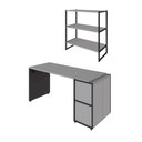 Ver imagem 2 de Mesa Escritório 150cm com Nicho Aéreo Industrial F5 Office Cor:cinza Sagrado com Preto