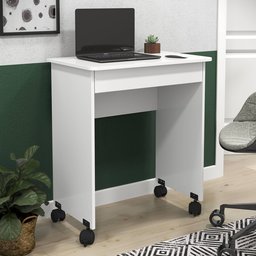 Escrivaninha Compacta Para Notebook Branco Com Rodinhas e Gaveta - 3