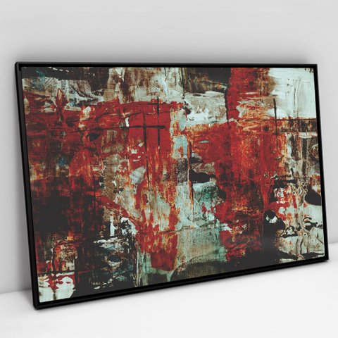 Quadro Decorativo em Canvas Abstrato Colors - Moldura Preta - 60 x 40cm