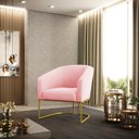 Ver imagem 2 de Poltrona Stella Suede Rosa Bebê Base Industrial Dourada - D’Rossi