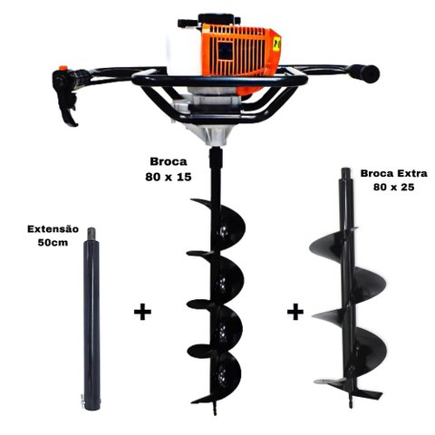KIT Perfurador de Solo Vulcan VPS520-S com Broca 80x15cm + Broca Extra 80x25cm + Extensão 50cm