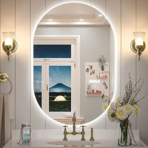 Espelho Lapidado Oval Iluminado com Led Frio - 70x120cm Woodglass Oval Iluminado Led