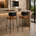 Ver imagem 2 de Kit 2 Banquetas Cozinha Americana Altas 98cm PU com Encosto Bancada Bar Preto Conhaque