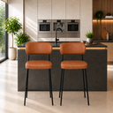 Ver imagem 1 de Kit 2 Banquetas Cozinha Americana Altas 98cm PU com Encosto Bancada Bar Preto Conhaque