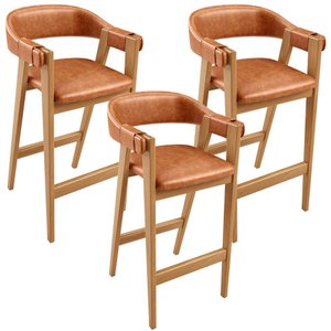 Kit 03 Banquetas Alta Bar Cozinha Sala de Jantar Bar Nadja L02 Couríssimo Camel - Lyam Decor