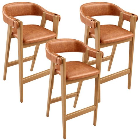 Kit 03 Banquetas Alta Bar Cozinha Sala de Jantar Bar Nadja L02 Couríssimo Camel - Lyam Decor
