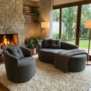 Ver imagem 1 de Kit Sofá Orgânico Curvo Feijão+1 Poltrona Sala Estúdio Amore Bouclê Chumbo - Montanari'S Decor