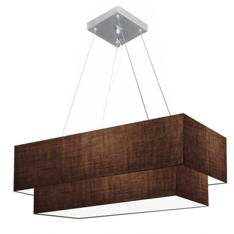 Lustre Pendente Duplo Retangular Vivare Md-4322 Cúpula em Tecido 99x40cm X 80x30cm - Bivolt Café