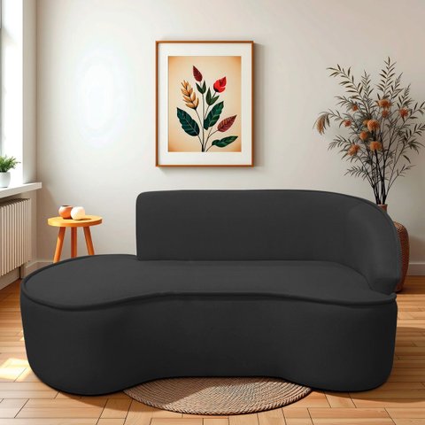 Divã Recamier Curvo Sala de Estar Recepção Marrocos 200cm Lado Esquerdo Bouclé