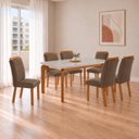 Ver imagem 1 de Conjunto de Mesa de Jantar Dublin 180 Tp MDF Vidro Canto Copo 6 Cadeiras Mariana
