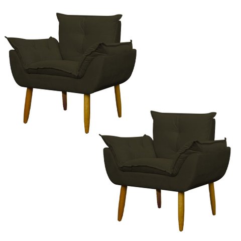 Kit 2 Poltronas Decorativa Sala e Quarto Opala Suede Herrero:marrom Escuro