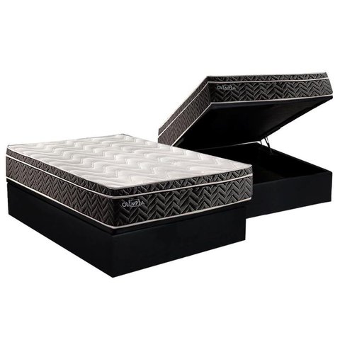 Cama Box Baú Casal: Colchão Molas Paropas Extrapedic Olímpia + Base CRC Suede Black(138x188)