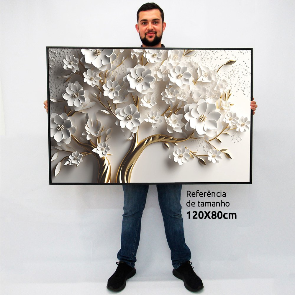 Quadro Decorativo Floral Luxo Primavera Branca em Tela Canvas Tacolado Borda Infinita 80 X 120cm - 2