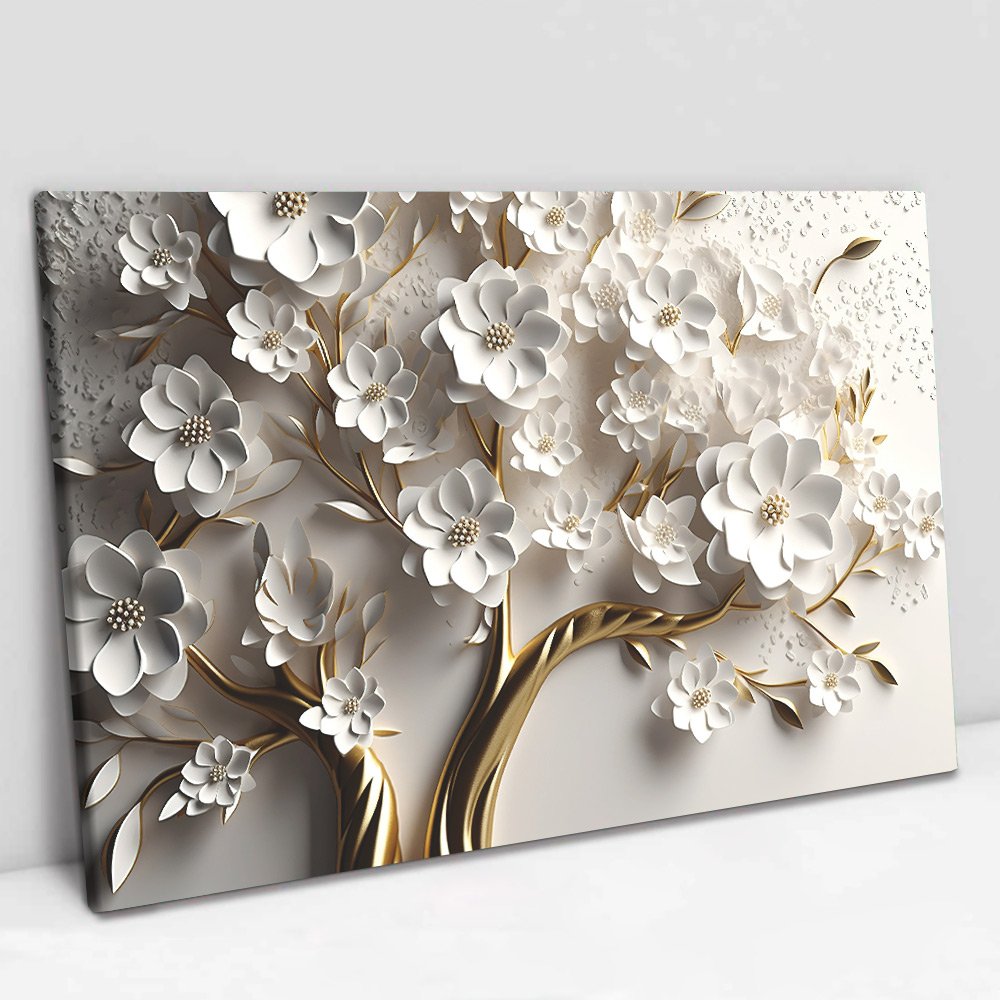 Quadro Decorativo Floral Luxo Primavera Branca em Tela Canvas Tacolado Borda Infinita 80 X 120cm