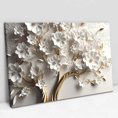 Quadro Decorativo Floral Luxo Primavera Branca em Tela Canvas Tacolado Borda Infinita 80 X 120cm