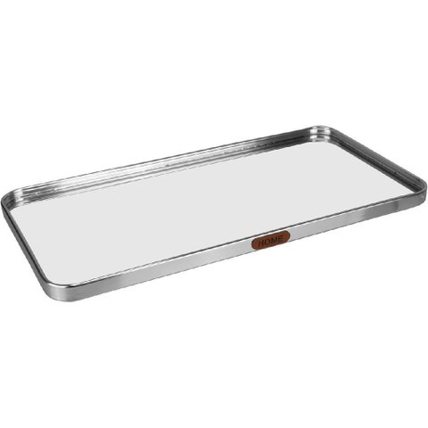 Bandeja Decorativa de Metal Prata 1x40x20cm Servir Mesa Organizar Café Aparador