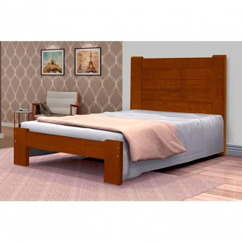 Cama de Solteiro Malbec de Madeira Maciça Angelim Pedra/tauari - Cor Imbuia