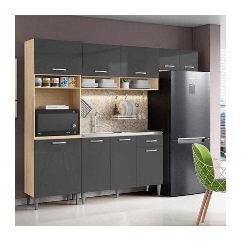 Cozinha Compacta Aurora com Balcão - Avena / Grafite